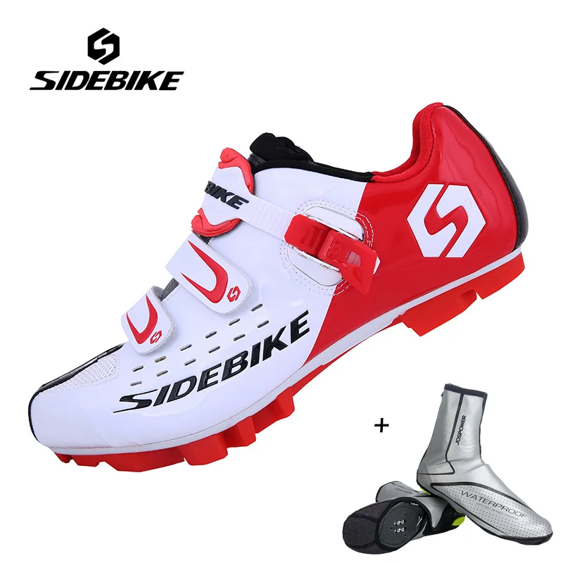 white and shoescover SIDEBIKE Дышащая MTB спортивная обувь мужской горный велосипед обувь самоблокирующаяся нескользящая обувь для велоспорта zapatillas ciclismo - Цвет: white and shoescover