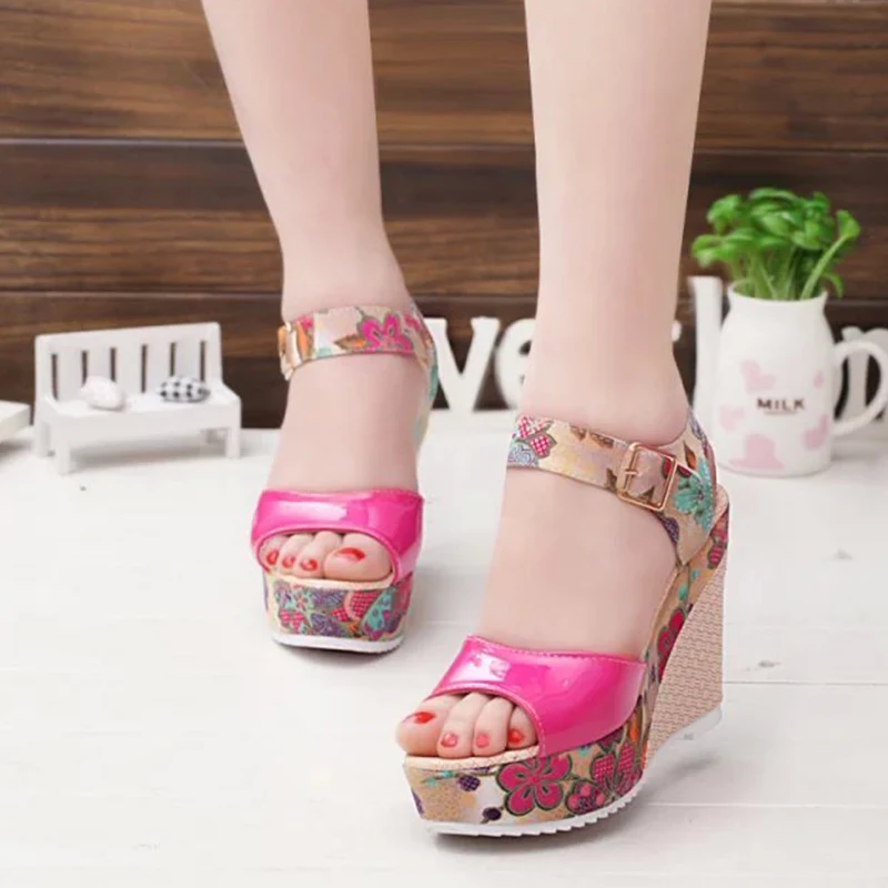 rosy red style 4 RIBETRINI/Коллекция года; модные женские туфли на танкетке с кружевом для отдыха; женские летние босоножки; вечерние женские туфли на высоком каблуке и платформе - Цвет: rosy red style 4