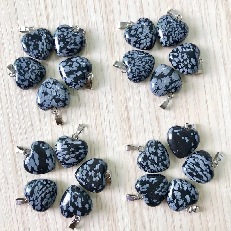 Fubaoying натуральный камень Снежинка Сердце Кулон 16 мм 25 шт ожерелье для DIY ювелирных