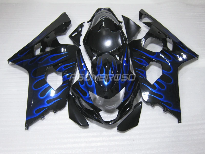 Motorcycle Fairings kit For Suzuki 2004 2005 GSXR600 GSX R750 ABS Fairing kits GSXR750 04 05 blue flames aftermarket bodywork | Автомобили