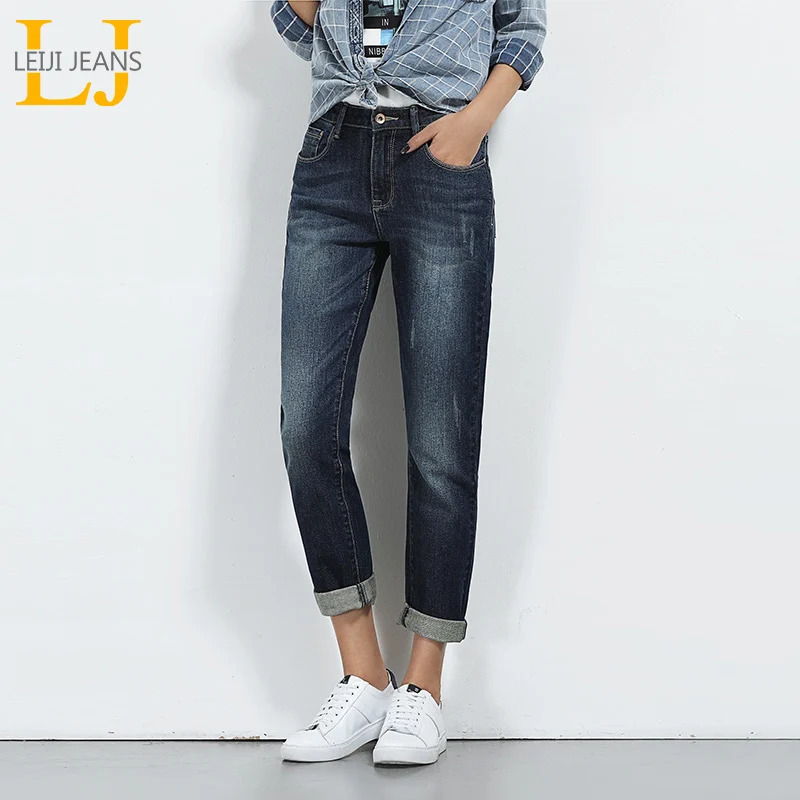 Женские прямые джинсы LEIJIJEANS, джинсы полной длины, со средней посадкой, "рваные" с эффектом потертости "усы", большие размеры, весна