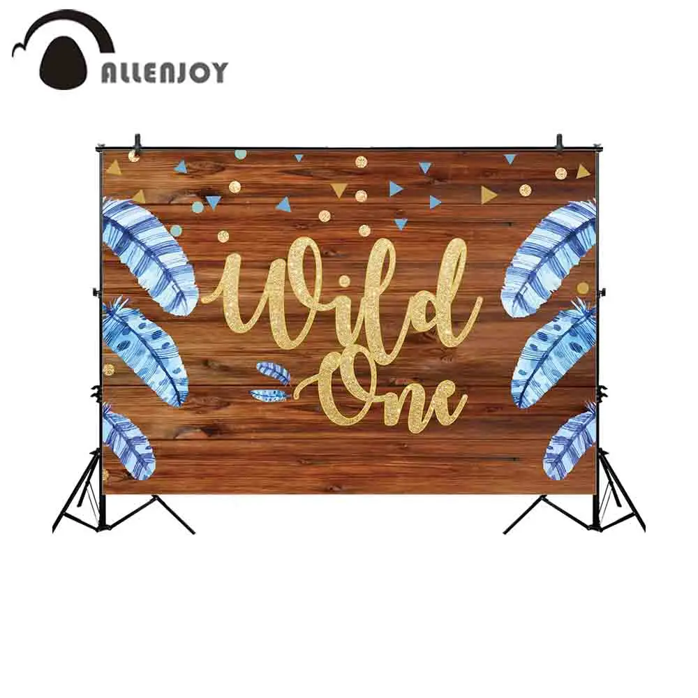 Фотофон Allenjoy коричневая деревянная стена Синее Перо Золотой пользовательский