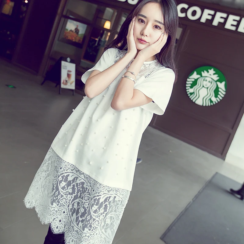 Новые летние 2019 для женщин круглый воротник кружева шить платье размера плюс