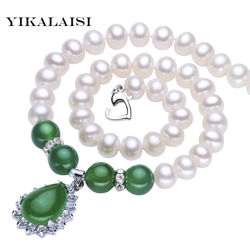 

YIKALAISI 2017 New Natural Freshwater Pearl choker Necklace 8-9 mm Pearl 925 sterling silver jewelry agate For Women Best Gifts