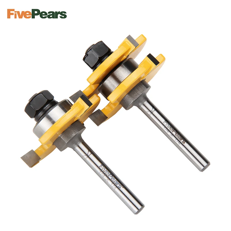 

FivePears 2pc/set 1/4" 6.35mm Shank Tongue And Groove Joint Assembly Router Bit Set 3/4" Stock Wood Cutting Tool