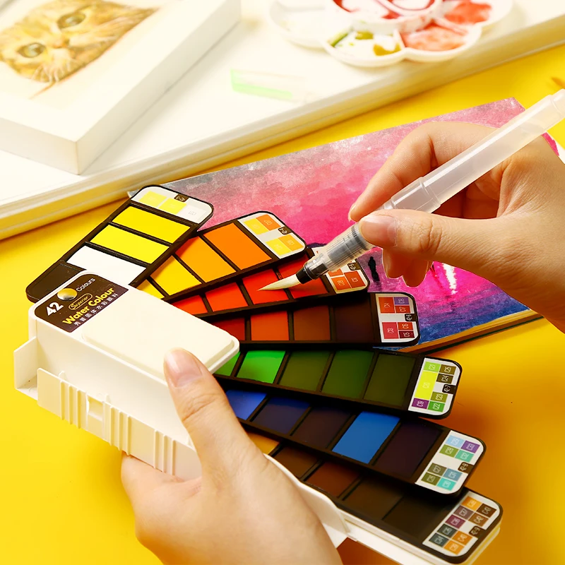 

Watercolor Paint Student Children's Painting Solid Water color Pigment Set Boxed Portable Art Supplies