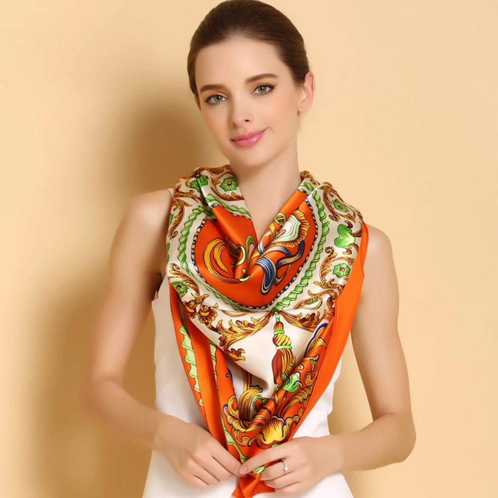 Шарф женский Шелковый квадратный большого размера элегантная шаль для