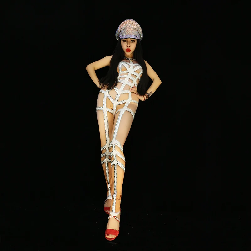 Летний женский новый полосатый комбинезон с блестящими кристаллами сексуальный