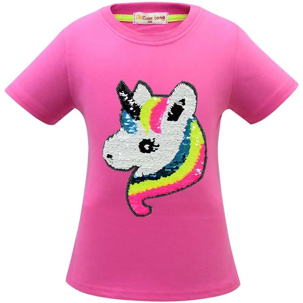 3470 Rose Рубашка с единорогом Camiseta Unicornio, футболка одежда для маленьких девочек топы для маленьких девочек, летняя одежда для детей Roupa Menina Красочные Блестки - Цвет: 3470 Rose