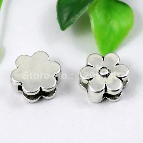 50 шт./лот серебристые слайдеры с цветами для браслета ожерелий шнура бусин часов