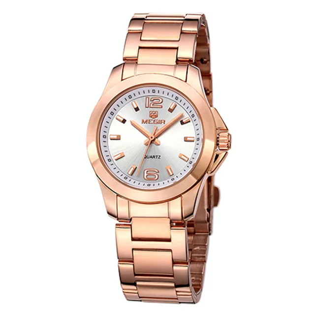 gold MEGIR Для женщин часы Роскошные Пару платье наручные часы Relogio Feminino часы для Для женщин Montre Femme кварцевые женские часы для любителей - Цвет: gold