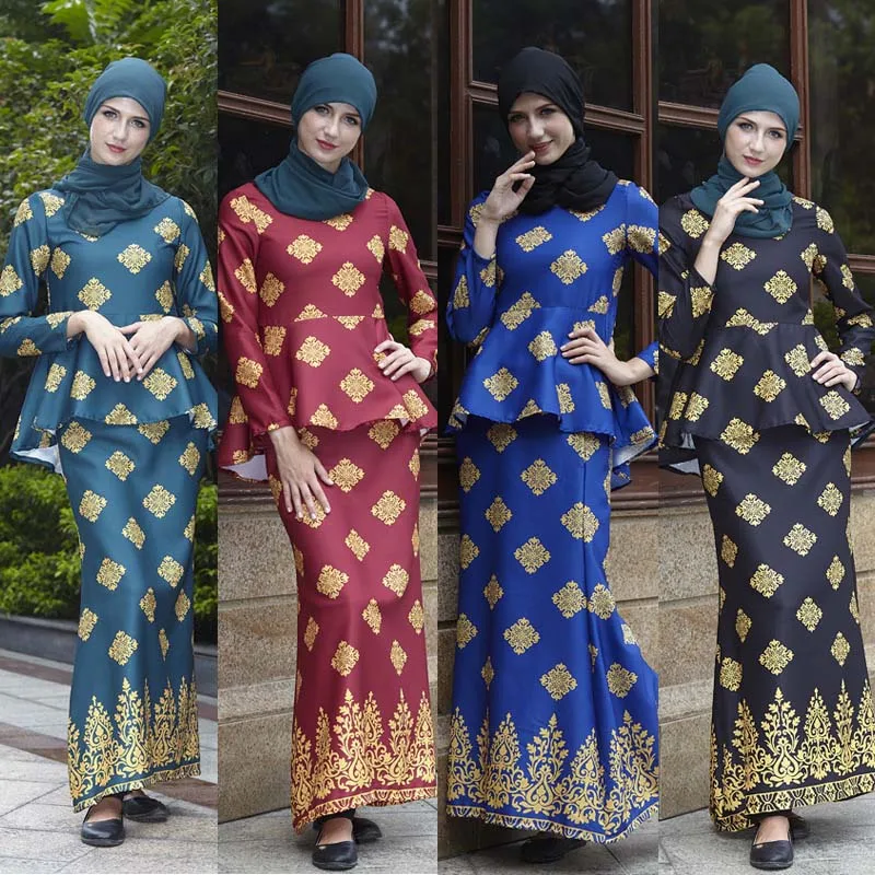 Женское платье с мусульманским принтом Abaya костюм из двух предметов в
