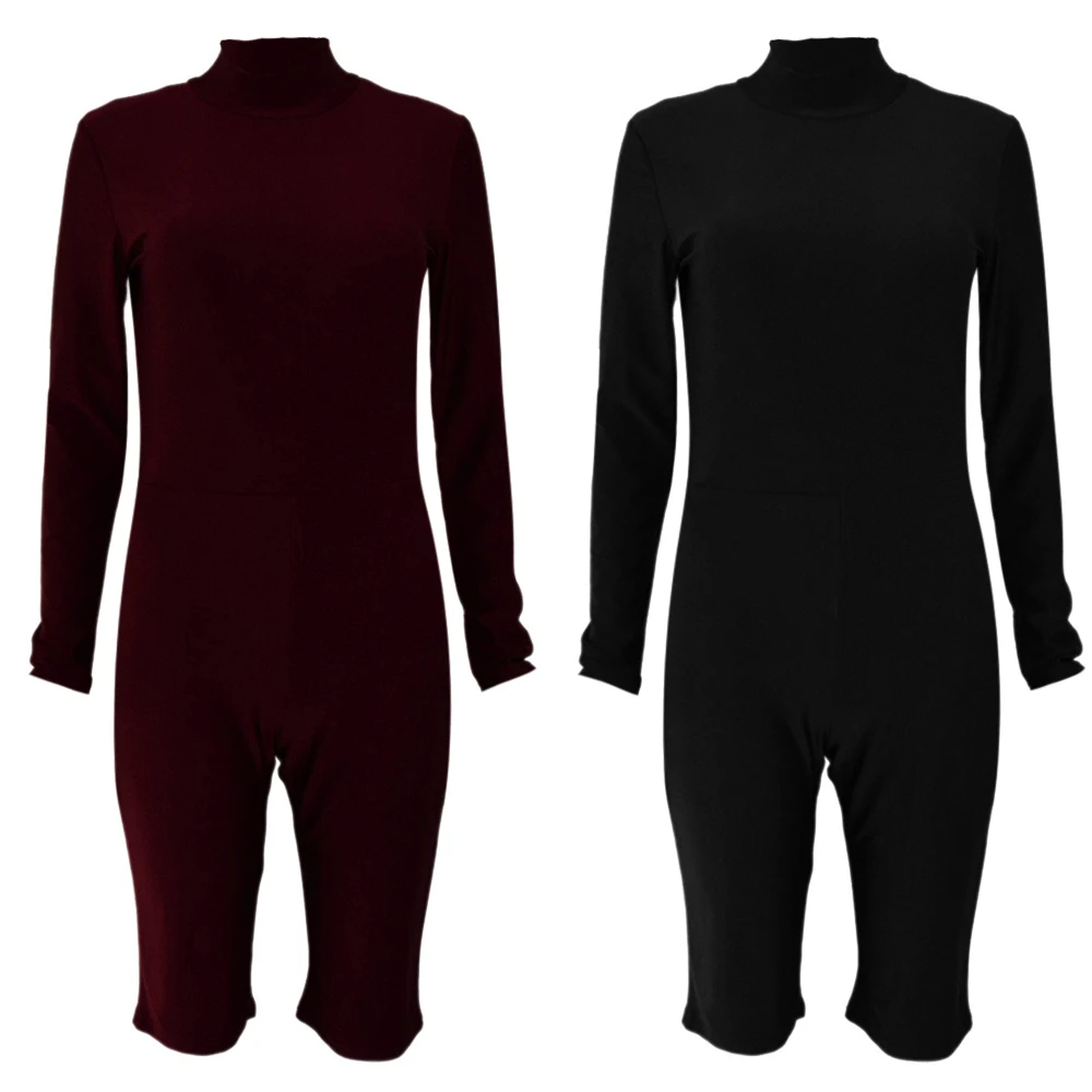Повседневный Женский цельный комбинезон с длинным рукавом водолазка Облегающий