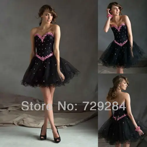 Черный Милая Короткие Корсет Горный Хрусталь Homecoming Платья Ruched Line Девушка