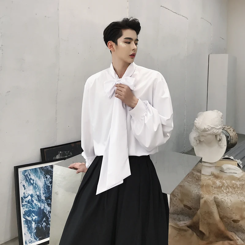 NEW men's clothing Fashion early autumn long bow tie Lantern Sleeve loose sleeved shirt costumes | Мужская одежда