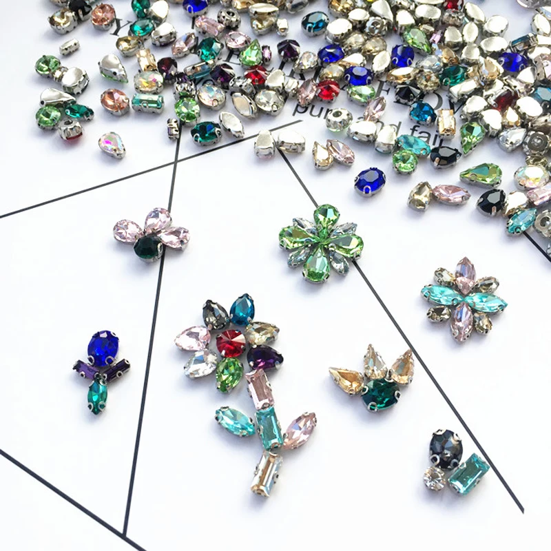 Кристаллы Rhinestone прямоугольной формы с плоской задней частью для шитья, в форме D-когтя, для декорирования свадебных нарядов: 5x10мм, 5x15мм, 7x21мм.