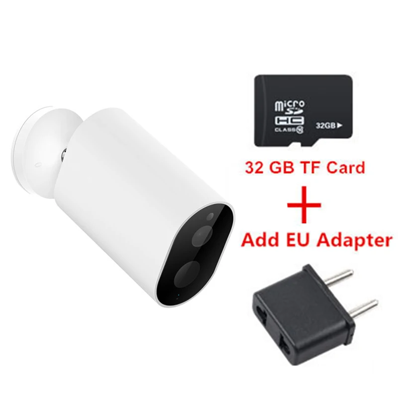 A EU Plug 32GB SD Оригинальная Смарт ip-камера Xiaomi 1080P с батарейным шлюзом 120 градусов F2.6 IP65 AI Humanoid Detection WiFi Беспроводная камера Cam - Цвет: A EU Plug 32GB SD