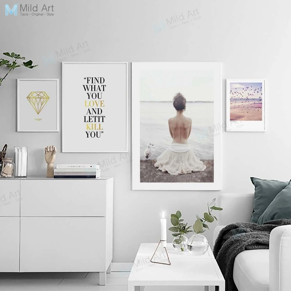 

Pink Feather Sea Landscape Beautiful Girl Inspire Quotes Poster Print Nordic Living Room Wall Art Pictures Decor Canvas Painting