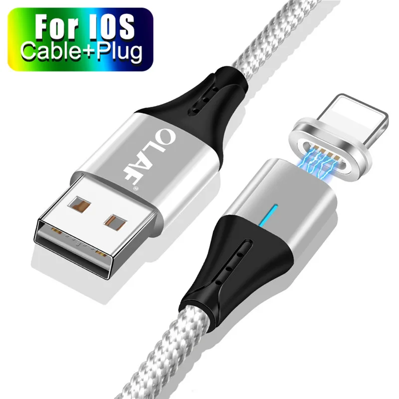 Двусторонний Магнитный usb-кабель Олаф, Магнитный зарядный кабель для iPhone XS Max XR X 8 7 6 6S 5 5S, шнур для iPad - Цвет: Silver IOS Cable