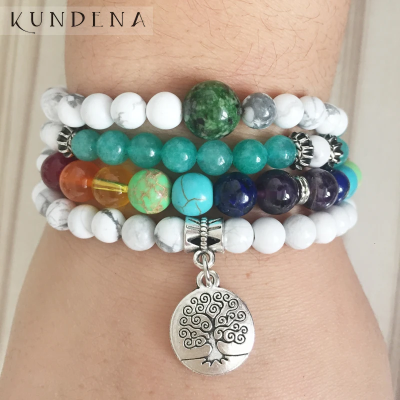 Браслет для йоги с надписью Calm Lotus Buddha Tree Hamsa женский браслет 7 чакрами Howlite на