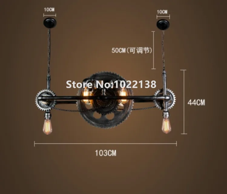 

Vintage Iron Water Pipe Wood Gear Pendant Light. Retro loft industrial style suspension edison lamp Art Decoration lighting