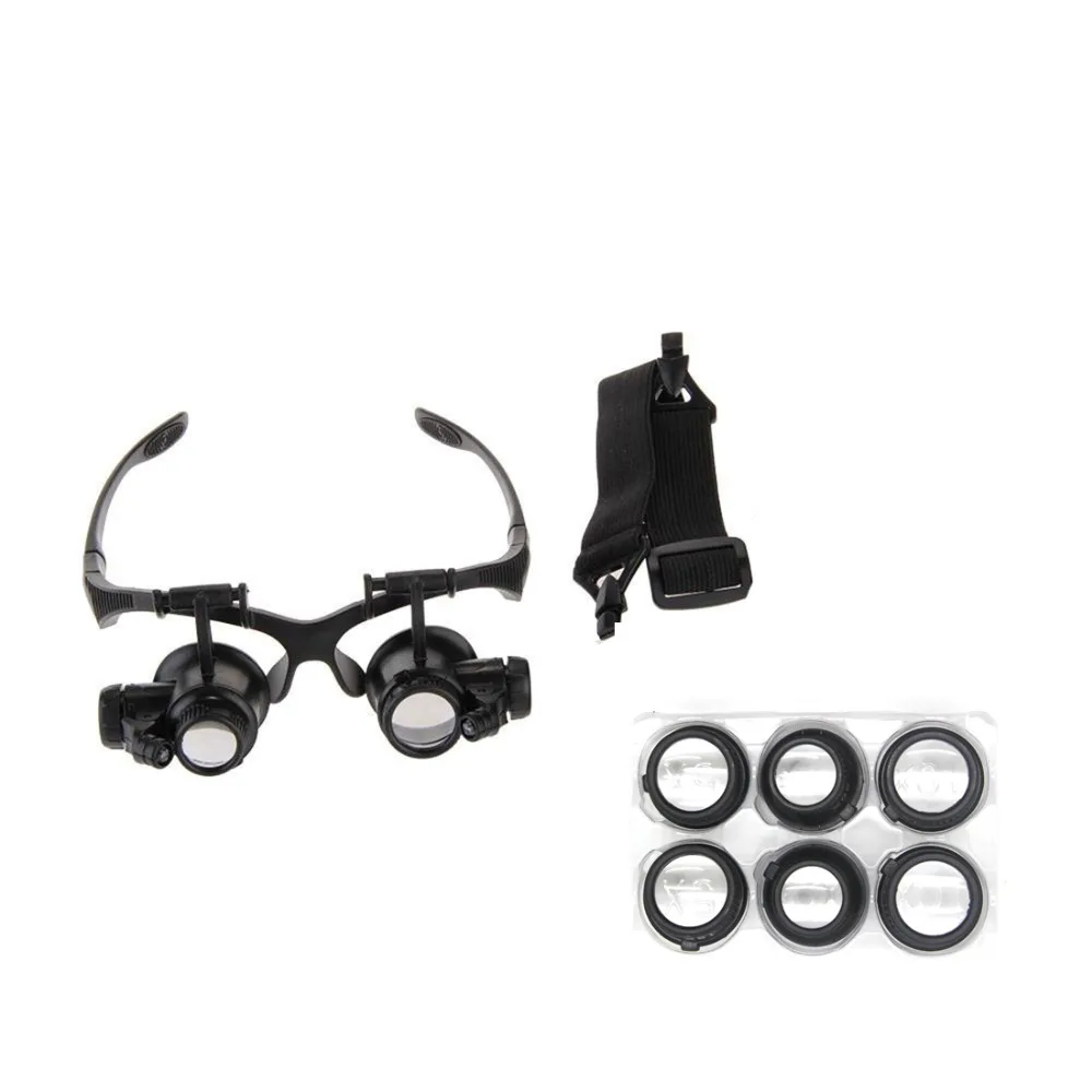 Горячая 10X 15X 20X 25X светодиодный Очки с подсветкой Лупа ювелира Часы Repair Eye очков