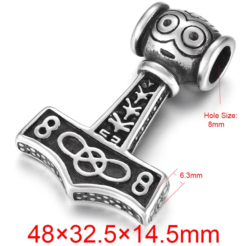 Молоток Тора викинга из нержавеющей стали подвеска с отверстием 8 мм для ожерелья