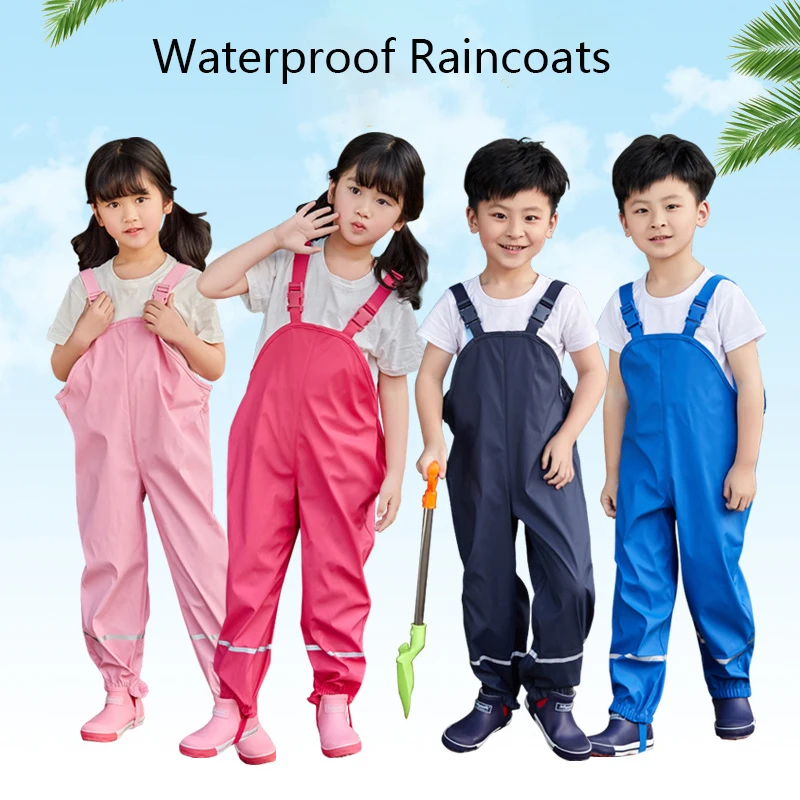 2019 Rain Boys Overalls PU Waterproof Sport Girls Pants Loose Children Trousers Toddler Romper Kids Jumpsuit 1-10 Years |