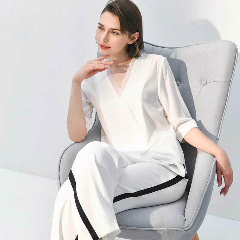 Блузка женская Тяжелая шелковая с V-образным вырезом 2 цвета | Женская одежда