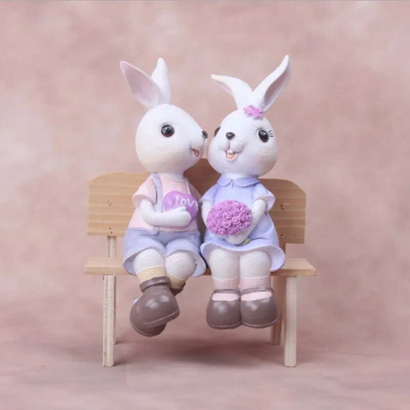 

Small Fresh Sprouting Rabbit Home Decoration Resin Crafts Couple Rabbit Ornaments Creative Decorations Practical Birthday Gifts