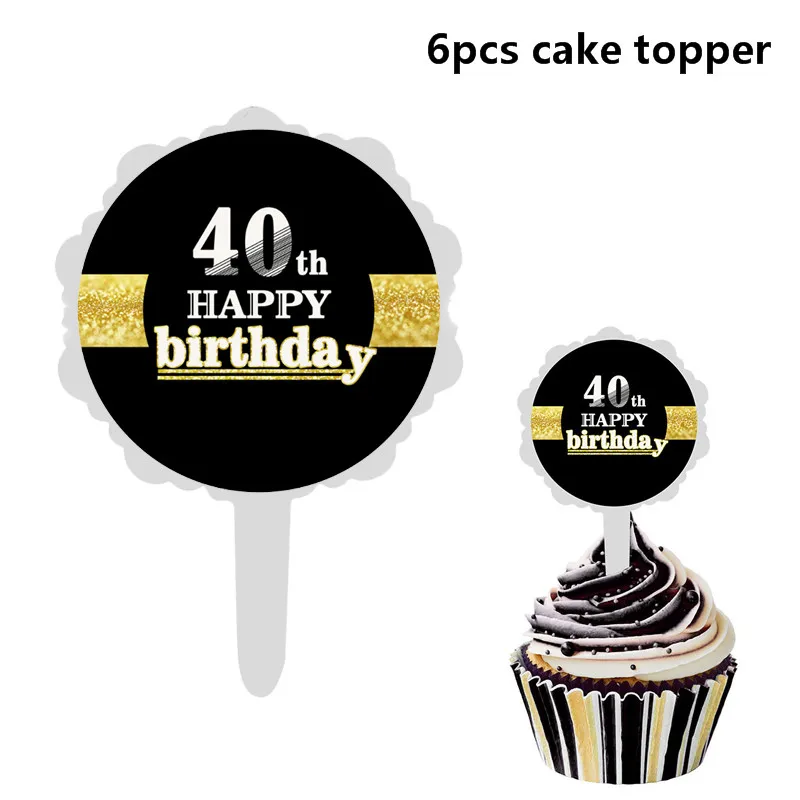 6pcs 40 Cake Topper 30 день рождения украшения для взрослых 30 40 50 60 лет Декор счастливый плакат "с днем рождения" номер воздушный шар Globos 50 Свадьба юбилей - Цвет: 6pcs 40 Cake Topper