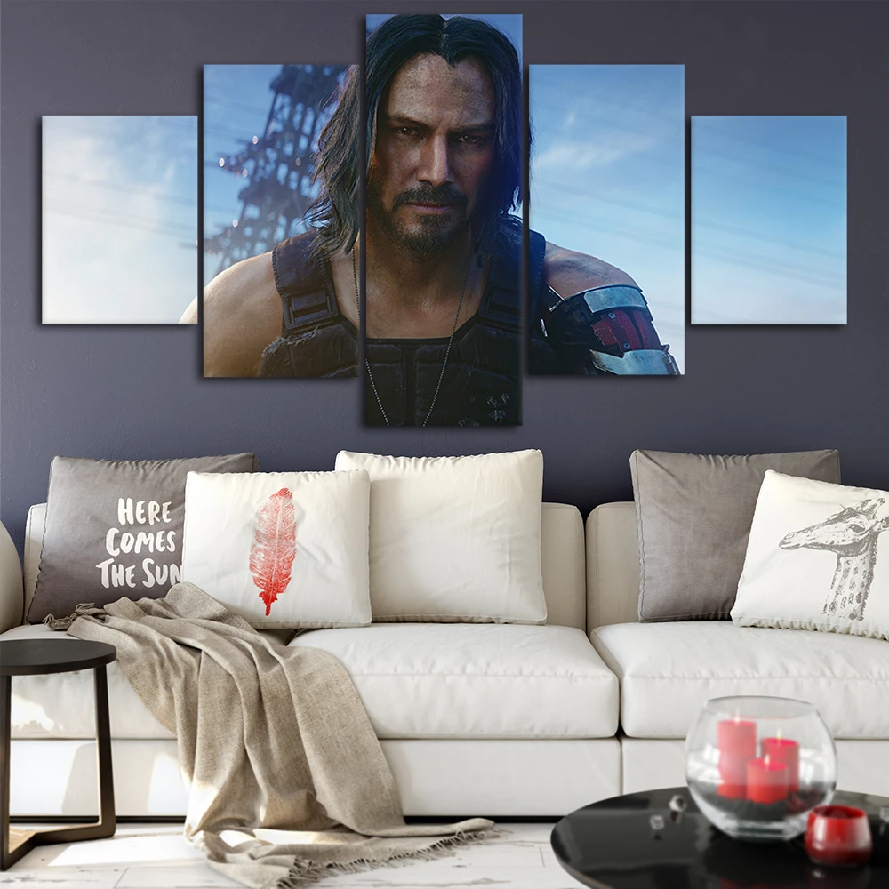 Cyberpunk 2077 Keanu Ривз Холст Плакаты украшения для дома стены искусства рамки 5 шт.