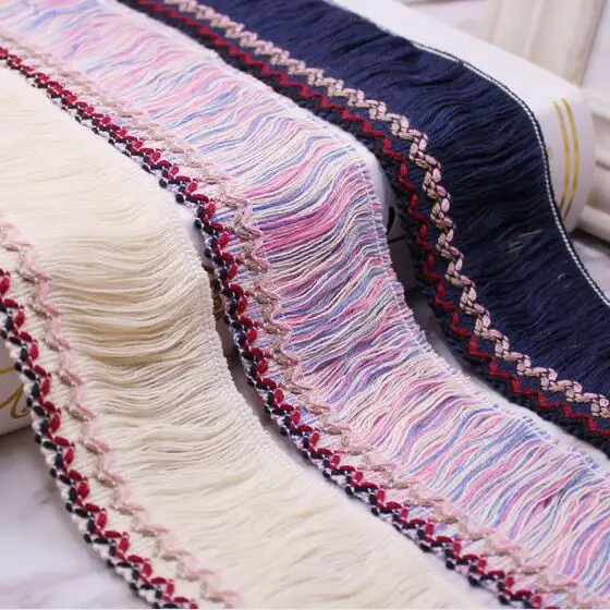 

50Yards 6cm Navy Blue Beige Tassel Lace Trim Cotton Fabric Ribbon Fringe Drop Handmade Sewing Curtains Clothes Accessories