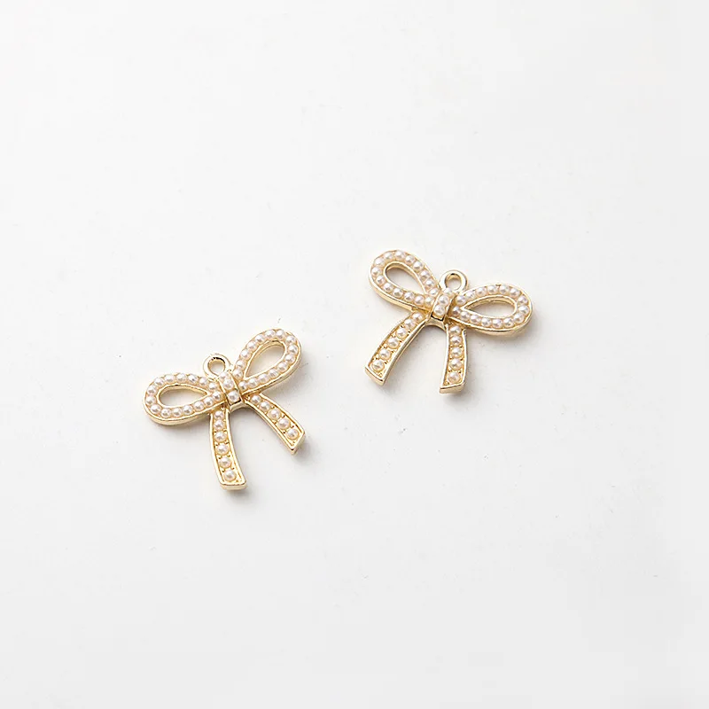 pearl bow 10 шт., модные стразы, жемчужный бант, подвеска, подходит для браслета, серьги, сделай сам, модные ювелирные изделия, аксессуары из цинкового сплава - Окраска металла: pearl bow