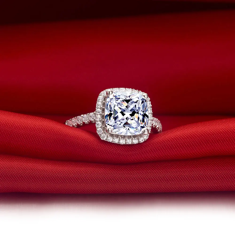 

Cushion Shape 3CT fine Diamond Ring For Woment Engagement Wedding Jewelry Sterling Silver Fine Jewelry Ring