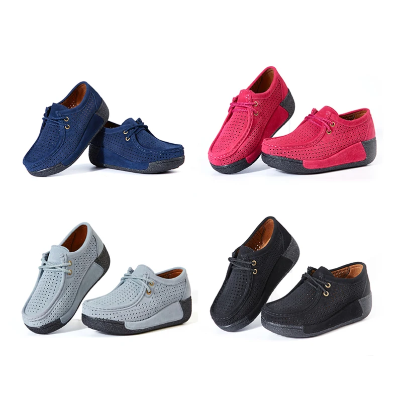 Кожаные Мокасины Женская обувь на шнуровке Удобная дышащая плоской подошве