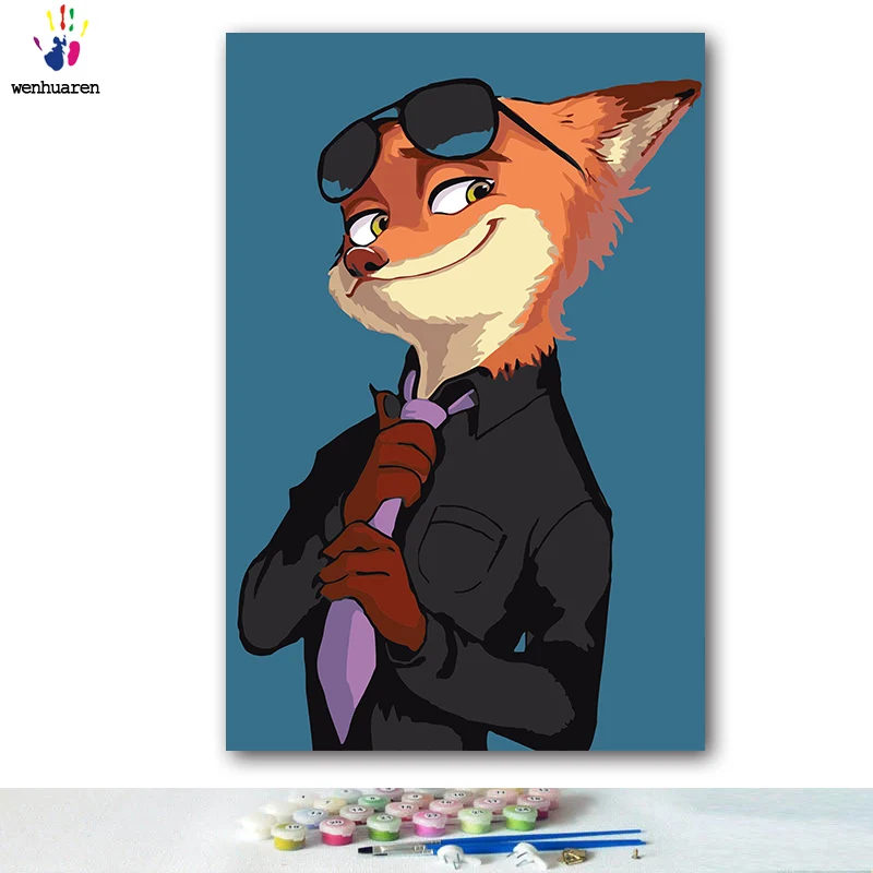 DIY цветные картинки по номерам с цветами фильм зверополис анимация Джуди Ник