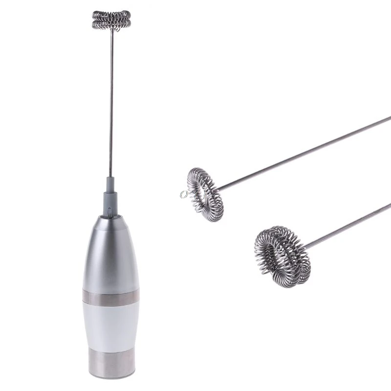 

Electric Handheld Stainless Steel Milk Frother With Extra Spring Whisk Head Kit Auto Stirrer Kitchen Tools