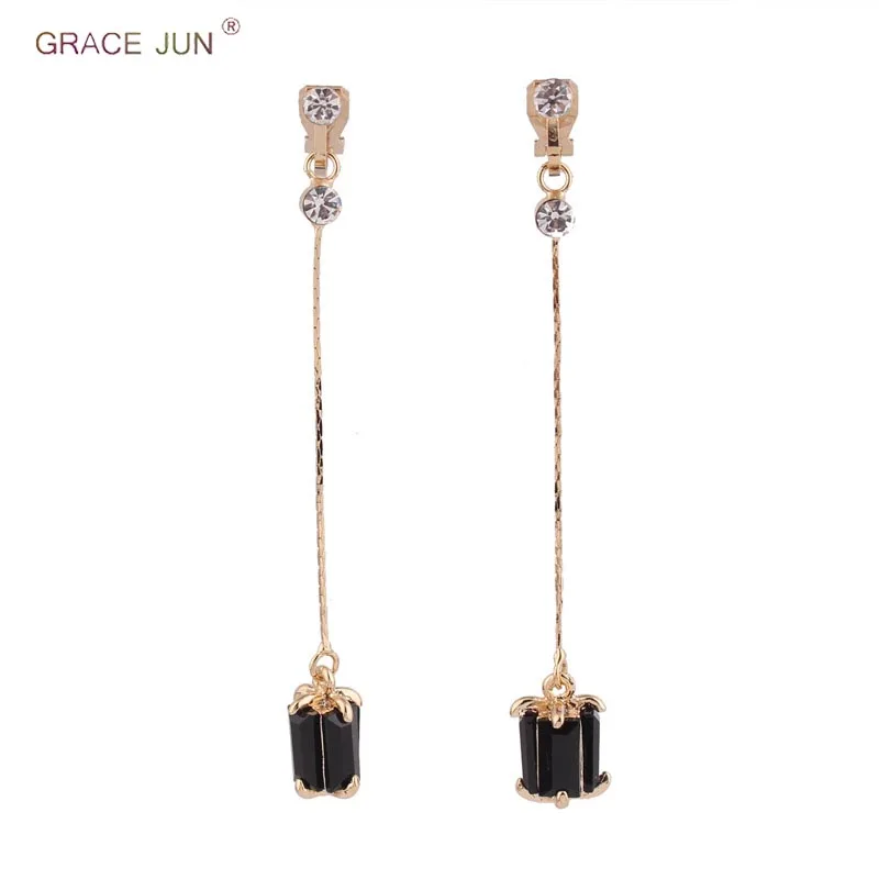 Женские винтажные серьги-клипсы GRACE JUN черные без проколов элегантные серьги с