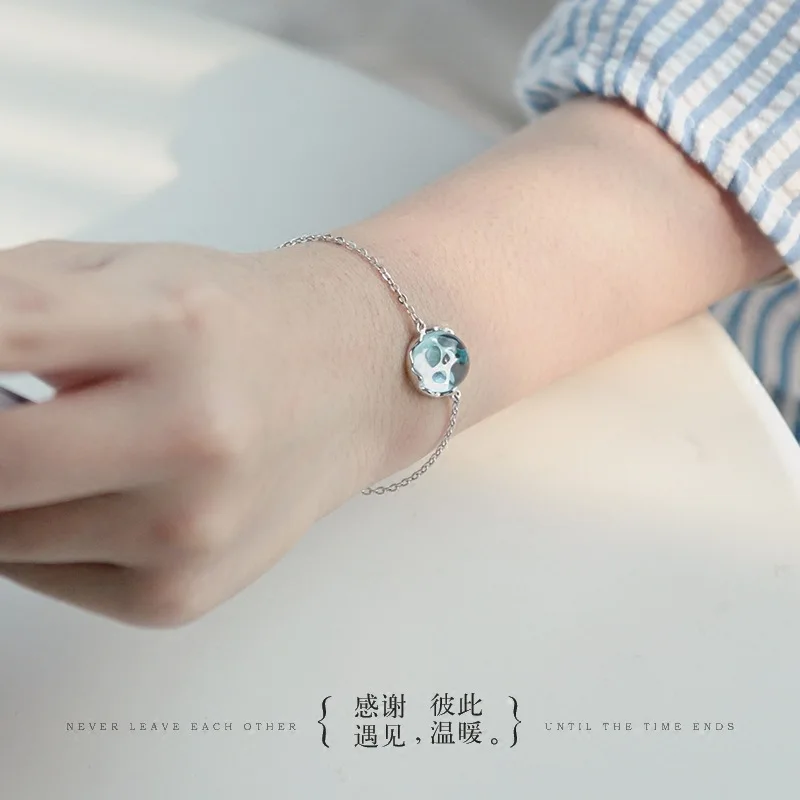 Синие капли воды капельного браслет 100% 925 стерлингового Серебряные ювелирные