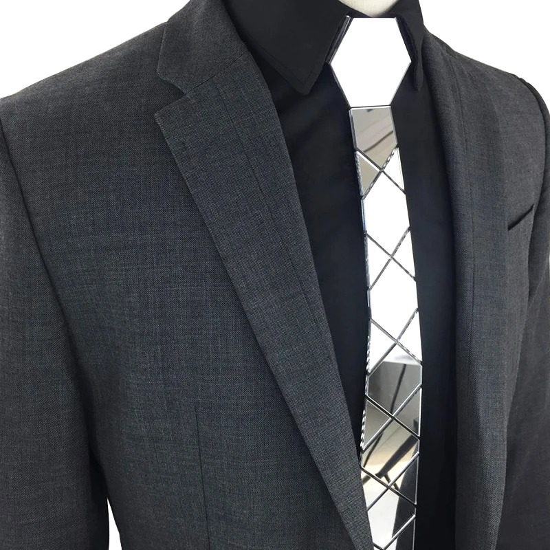 Фото Bling Silver Mirror Acrylic Fashion Luxury Neckties Glossy Silk Skinny Ties Men Women Necktlace Wedding Party Christmas Gift №4