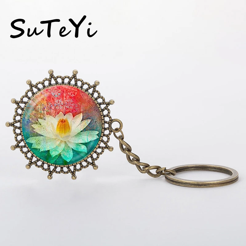 SUTEYI в винтажном стиле для женщин ювелирные изделия Мандала Лотос цветок брелки