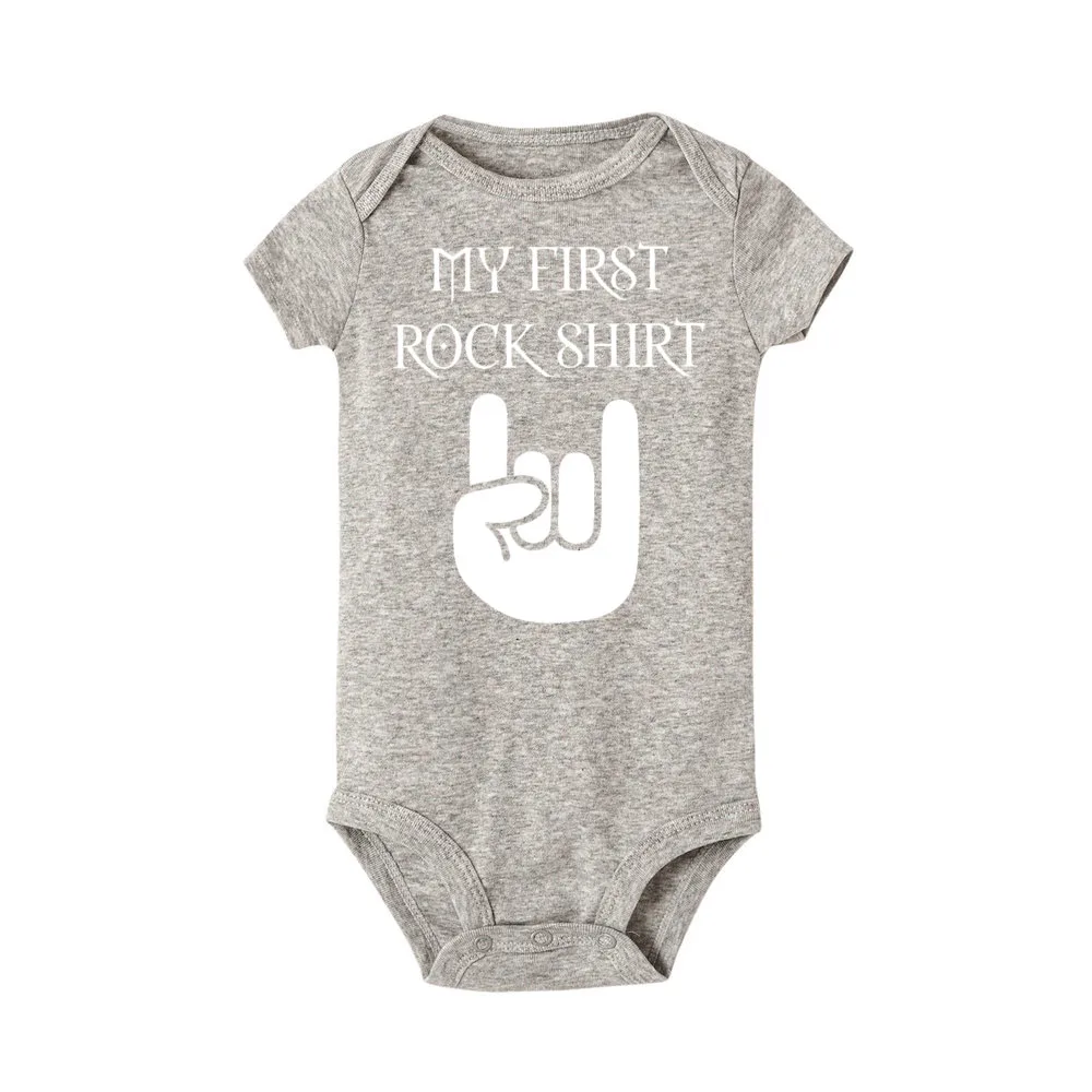 R382-SRPGY- Футболка с принтом «My First Rock»; летний Боди для маленьких девочек; хлопковая одежда для мальчиков; милая модная одежда с короткими рукавами для малышей - Цвет: R382-SRPGY-