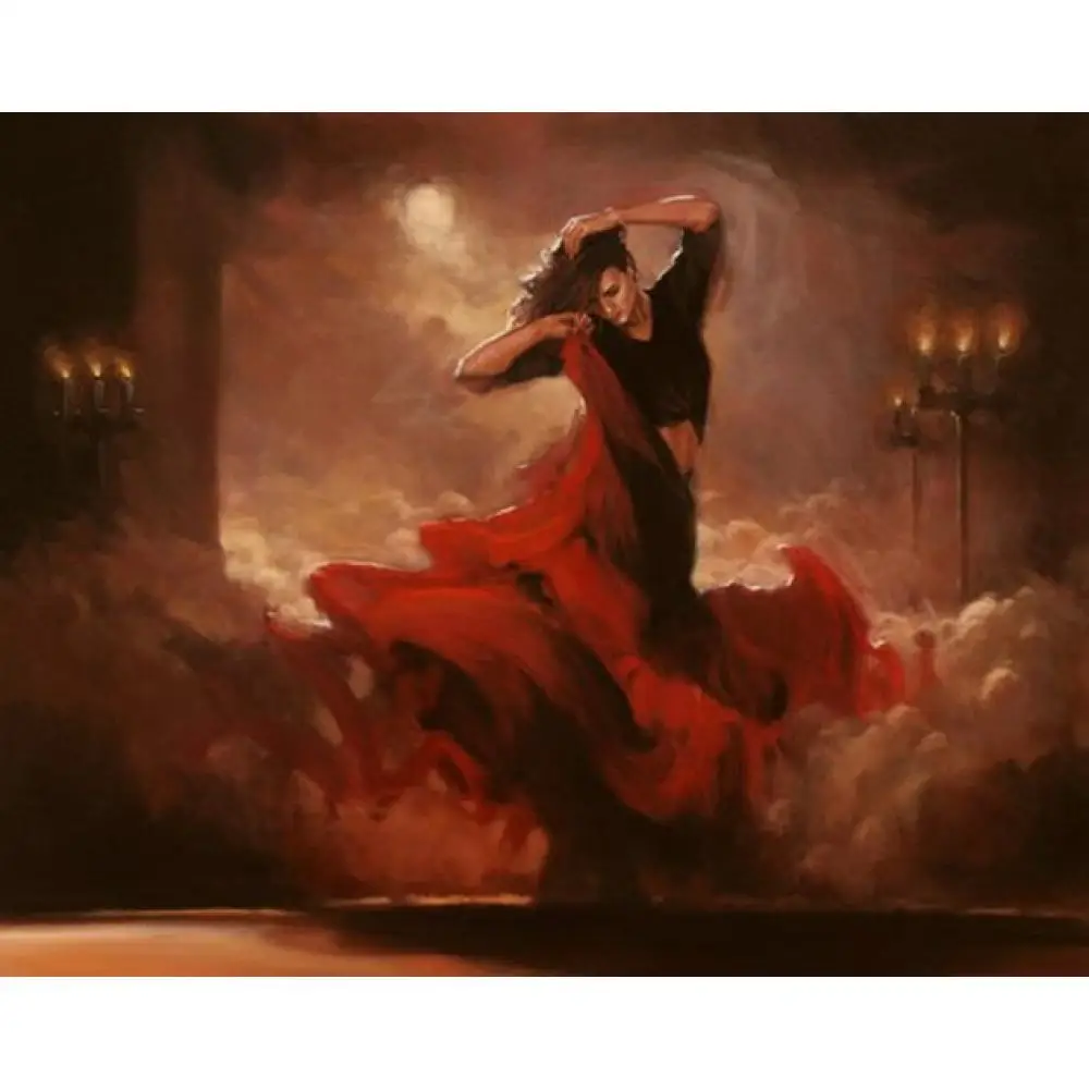 

Best Oil Portrait Flamenco Dancer Night Burning Female Artwork on Canvas Hand Painted Woman Painting for Room Decor