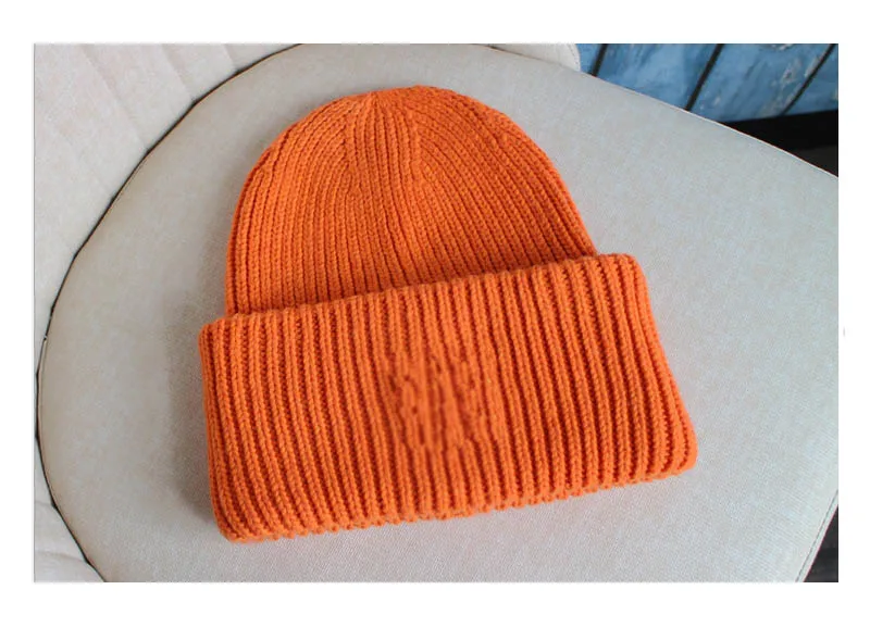 orange Зимняя Толстая шапочка, детская теплая кепка вязаная шапка, детские шерстяные шапочки, шапка с черепом для больших мальчиков, одежда для девочек, шляпы, под заказ - Цвет: orange