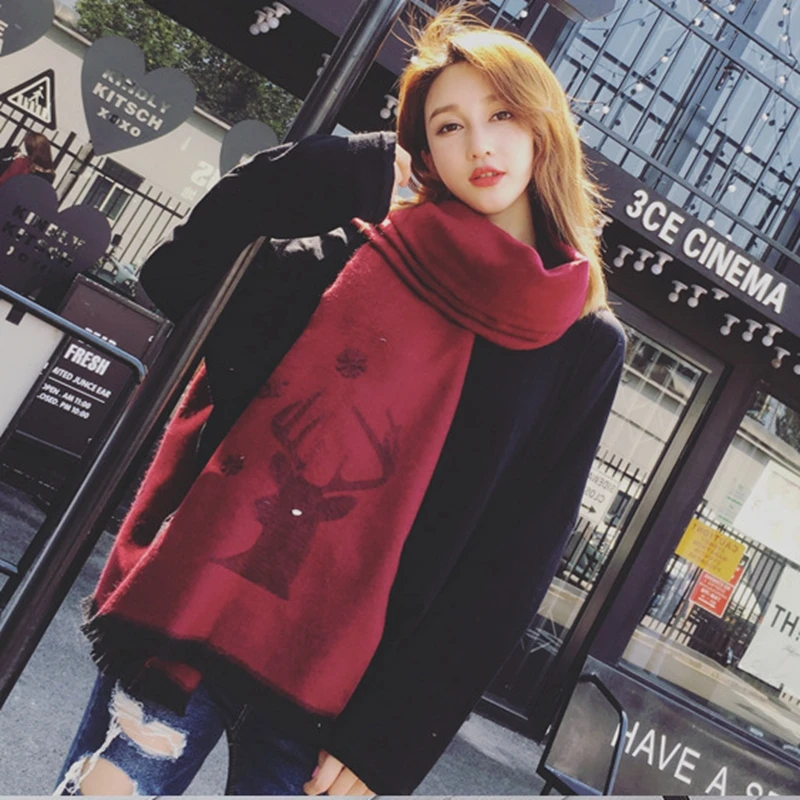 С принтом оленя Рождество Для женщин зимний шарф Элитный бренд имитация кашемира