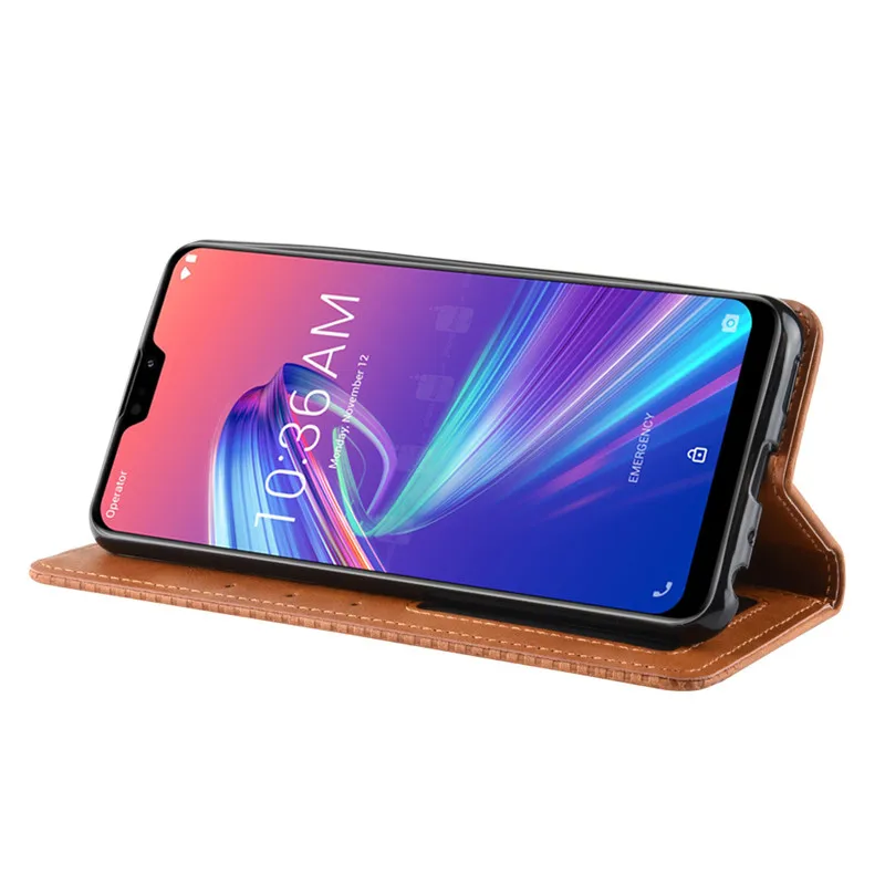 Магнитный кожаный чехол кошелек для ASUS ZenFone Max Shot ZB634KL с отделением карт и откидной