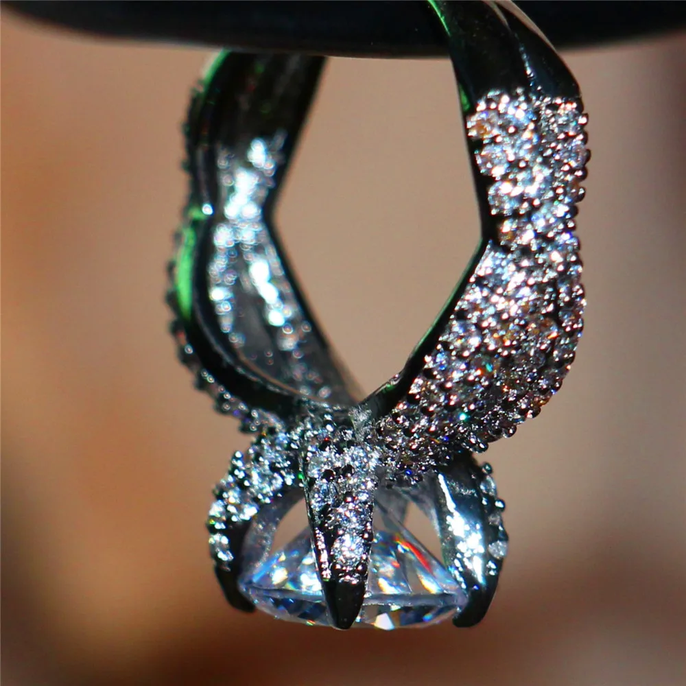 Vintage 14KT white gold filled Jewelry Pave setting AAA CZ Dragon-claw Setting 3ct stone Couple Rings Wedding Ring For Women | Украшения и