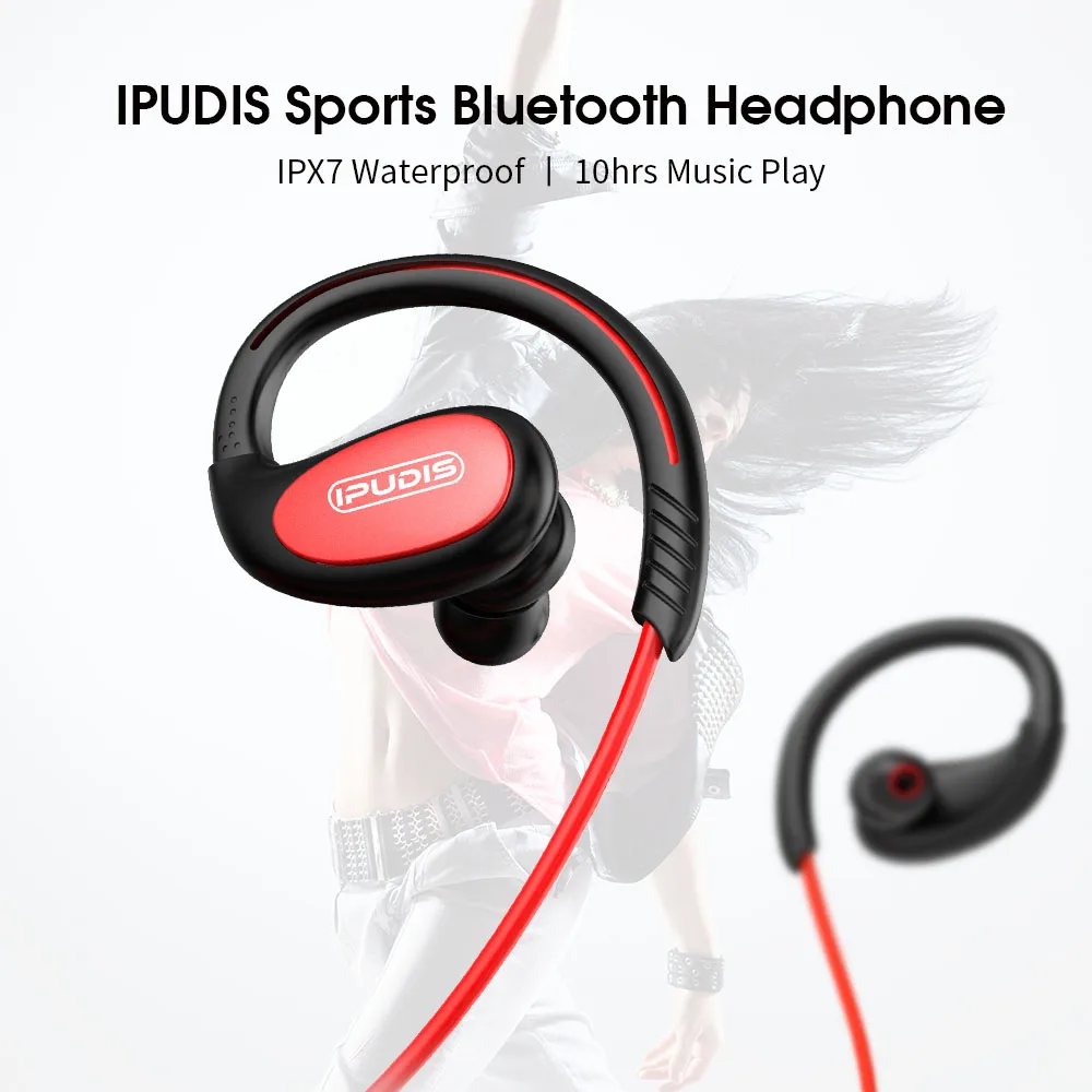 Спортивные Bluetooth наушники IPX7 ippudis вкладыши с крючком водонепроницаемые 10H