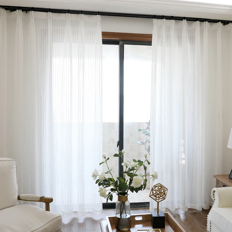 CITYINCITY Striped Tulle Curtains For livingroom White Luxury Drape Curtain for Kitchen Bedroom ready made curtain Customized | Дом и сад